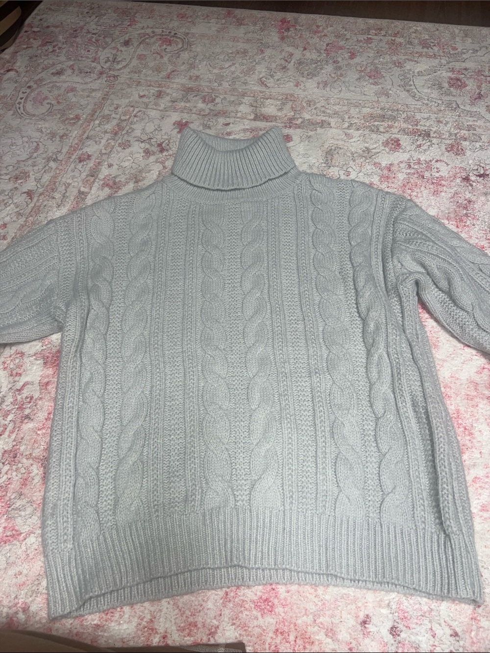 Princess Polly Pale Gray Cable Knit Turtleneck Sweater